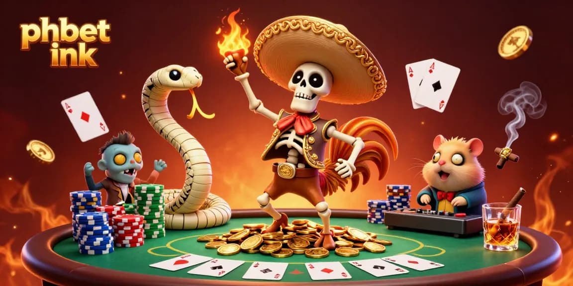 Experience victory with phbet ink in a vibrant casino scene featuring celebratory characters, poker elements, and rich gold accents.