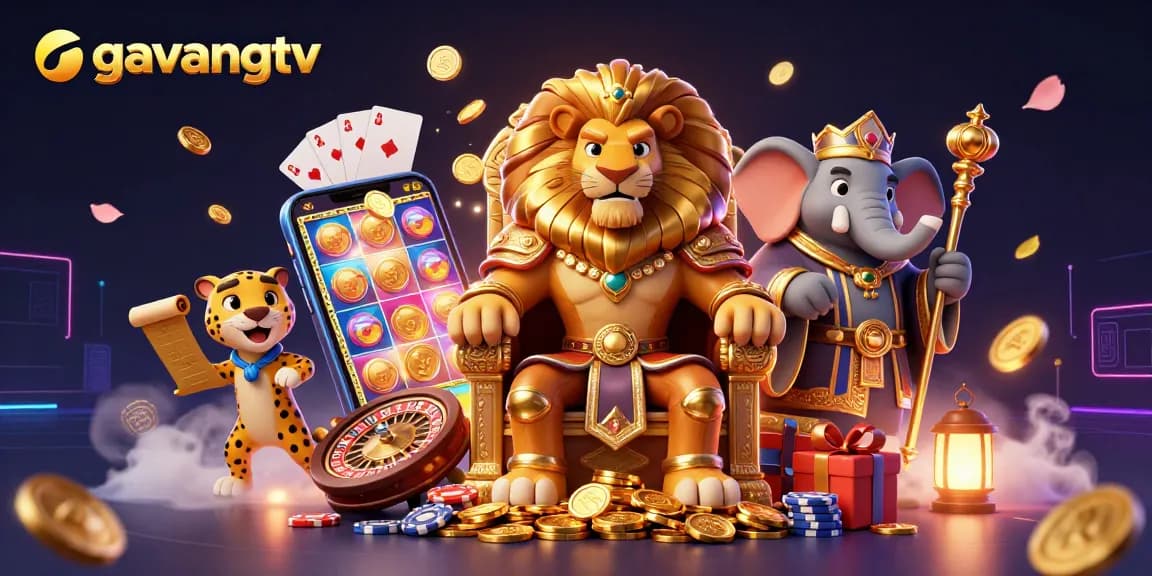 Experience the excitement of gavangtv with this dynamic 3D casino illustration showcasing iconic characters.