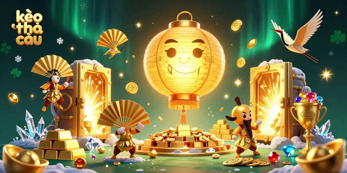 Engage with kèo nhà cái in a rich, colorful 3D illustration showcasing casino elements and lucky symbols.