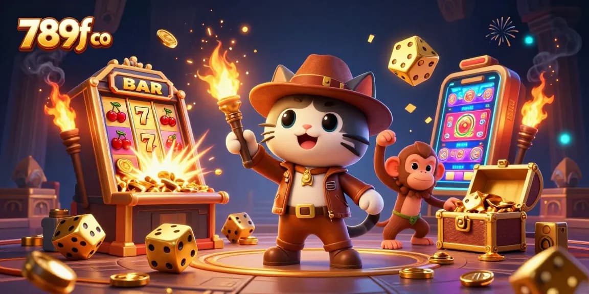 Experience the excitement of 789f co with a vibrant 3D casino illustration featuring dynamic game elements.