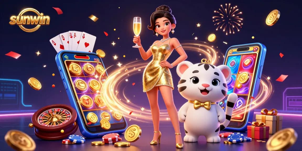 Experience thrilling gameplay at Sunwin with vibrant casino elements and a lucky charm.