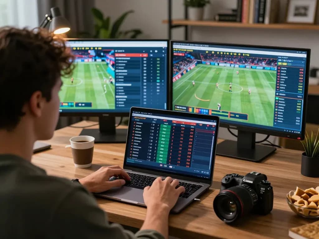 TOPBET user actively engages with live betting odds on a laptop, creating a strategic gambling environment.