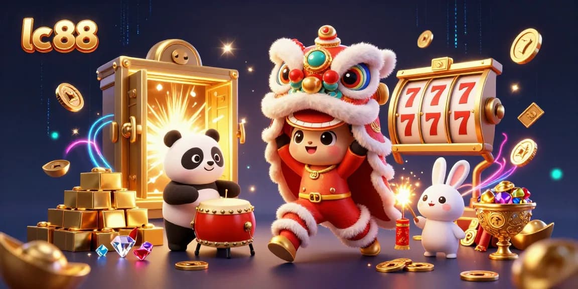 Experience the excitement of lc 88 with a vibrant lion dance surrounded by exciting jackpots and treasures.