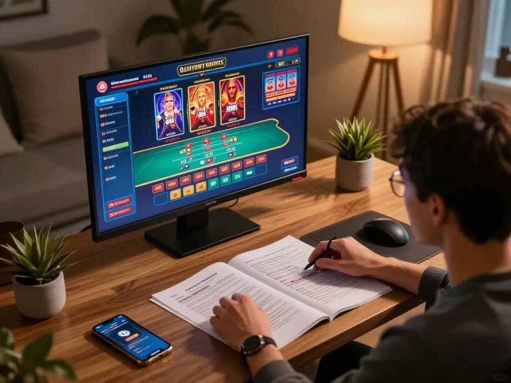 Player engaging in exciting online gameplay with O8net3 platform on laptop and smartphone.