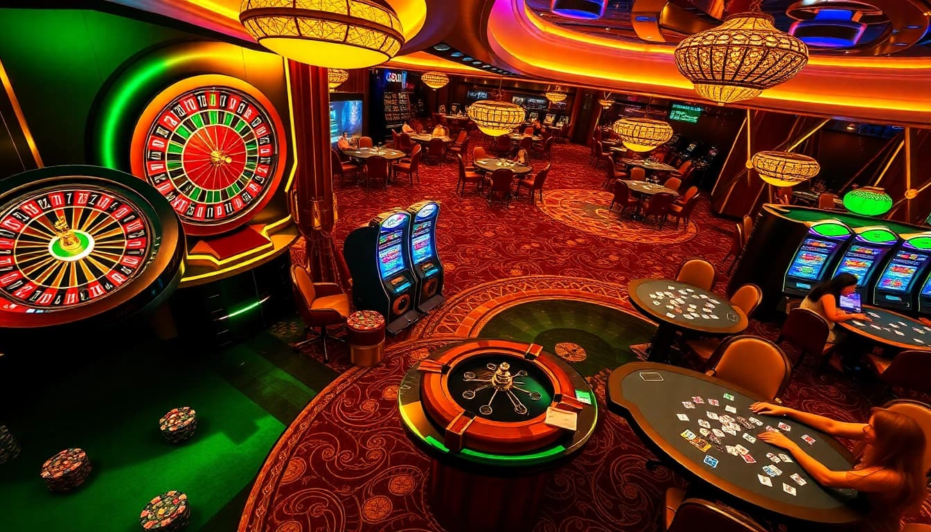 Experience thrilling gaming at gg88 live, featuring vibrant roulette tables and colorful slot machines.