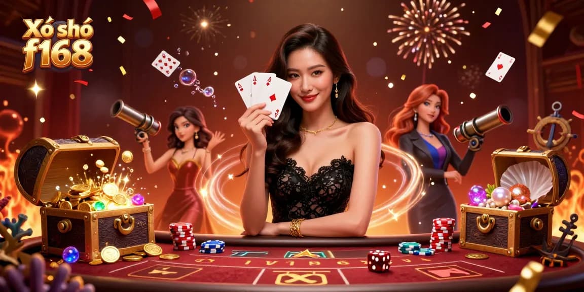 Experience thrilling Xổ số f168 action with a glamorous dealer in a luxurious casino setting.