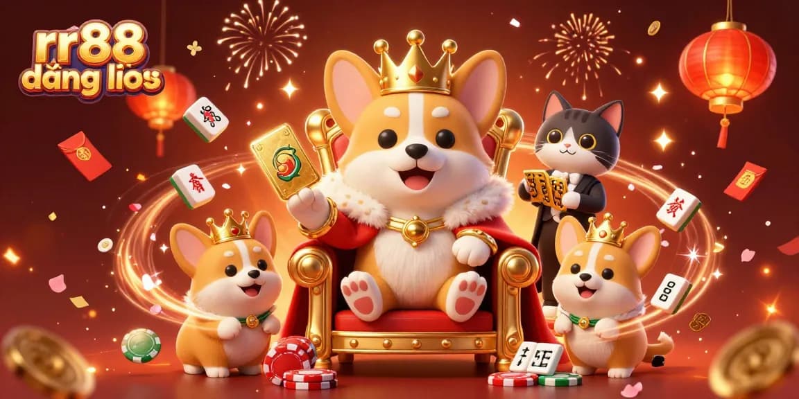Experience the thrill of rr88 đăng nhập with royal corgi characters amidst vibrant casino elements.