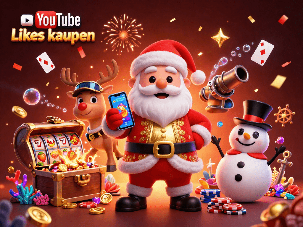 Steiger deine Chancen mit YouTube Likes kaufen in einem festlichen Casino-Szenario.