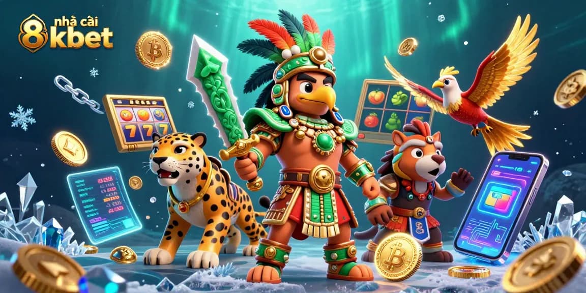 Players enjoy thrilling games at nhà cái 8kbet with vibrant slot machines and cryptocurrency elements.