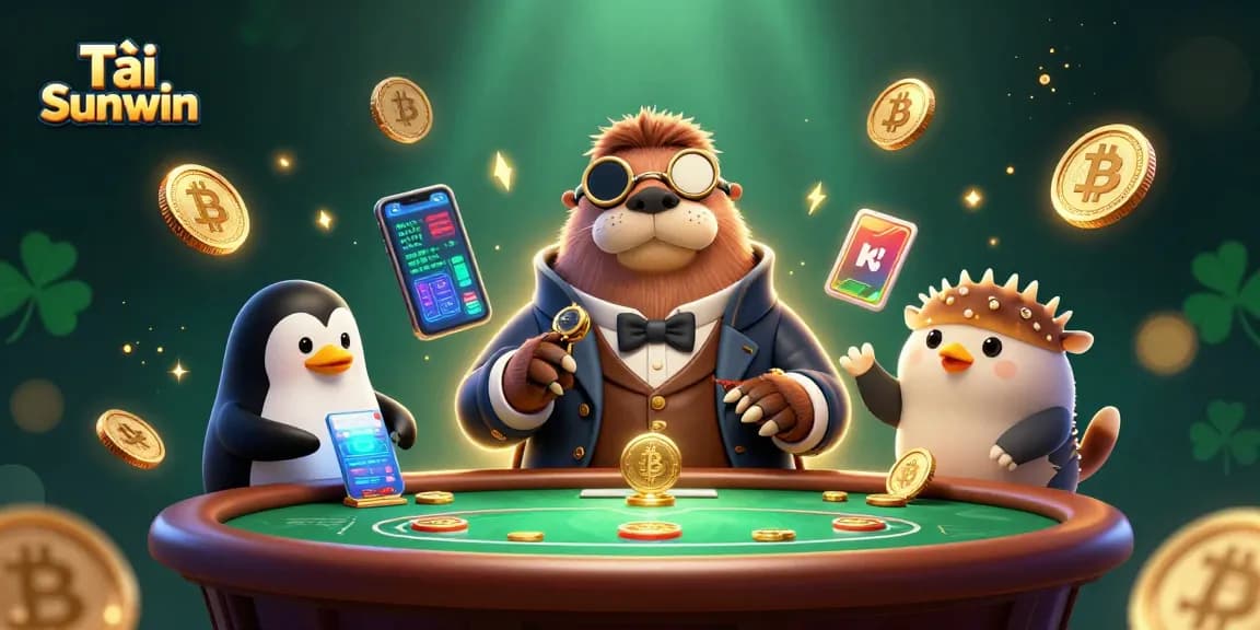 Play card games and enjoy Tải Sunwin with friends at an underwater casino scene featuring charming characters.