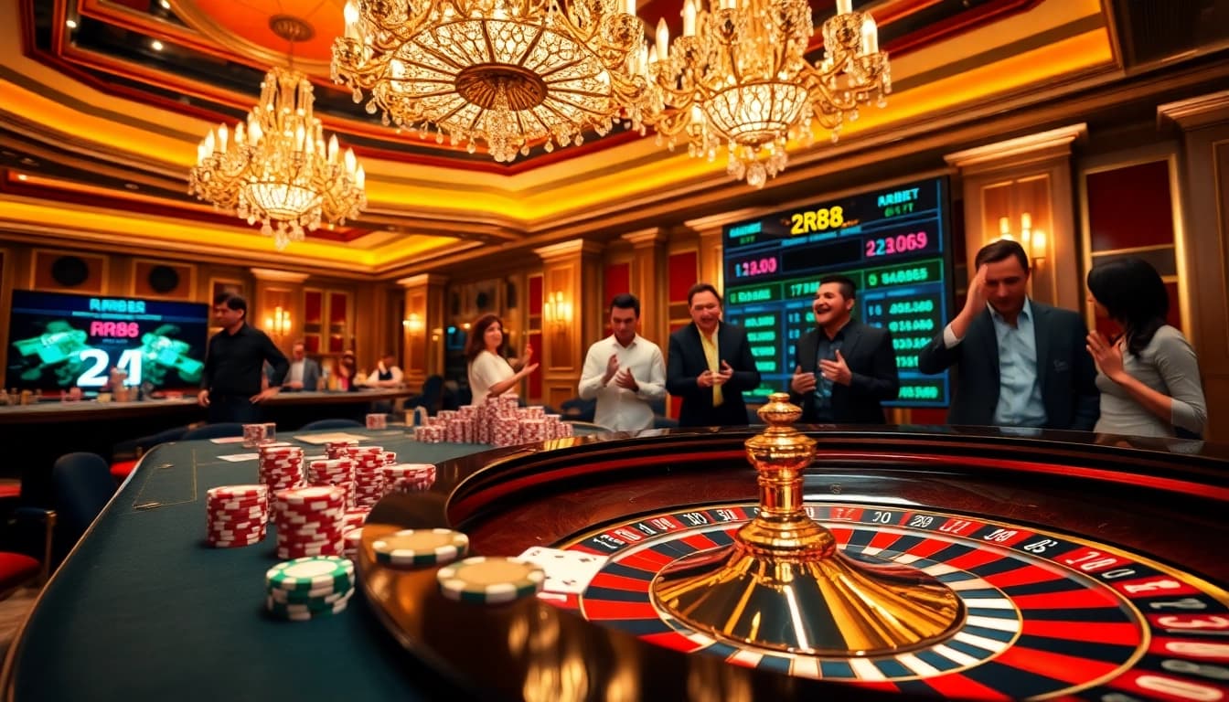 Players enjoying a thrilling experience at RR88 casino with roulette and poker.
