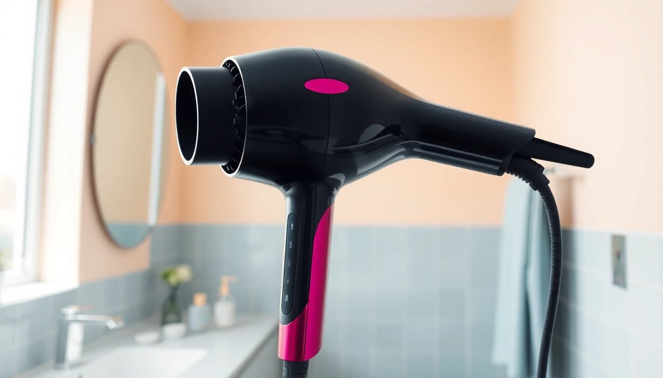 Laifen föhn in einem modernen Bad mit stilvollem Design und lebendigen Farben