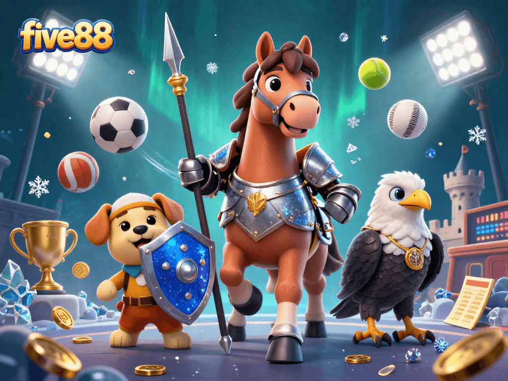 Experience the excitement of five88 casino with knights, sports elements, and vibrant gaming action!