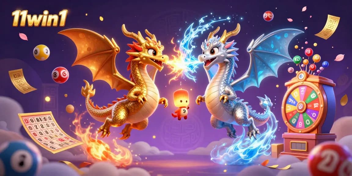 Spin and win with 11win1's colorful lotteries and dynamic dragons in an engaging gambling scene.