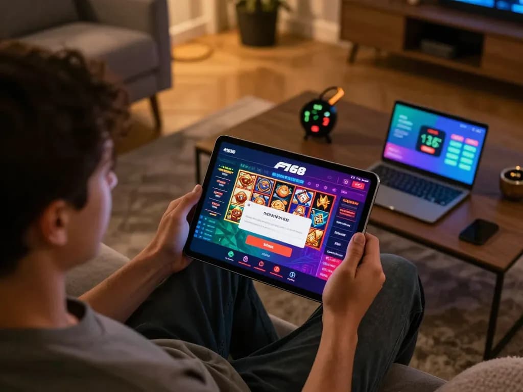Log in to F168 for exciting online casino games and betting options in a cozy home setting