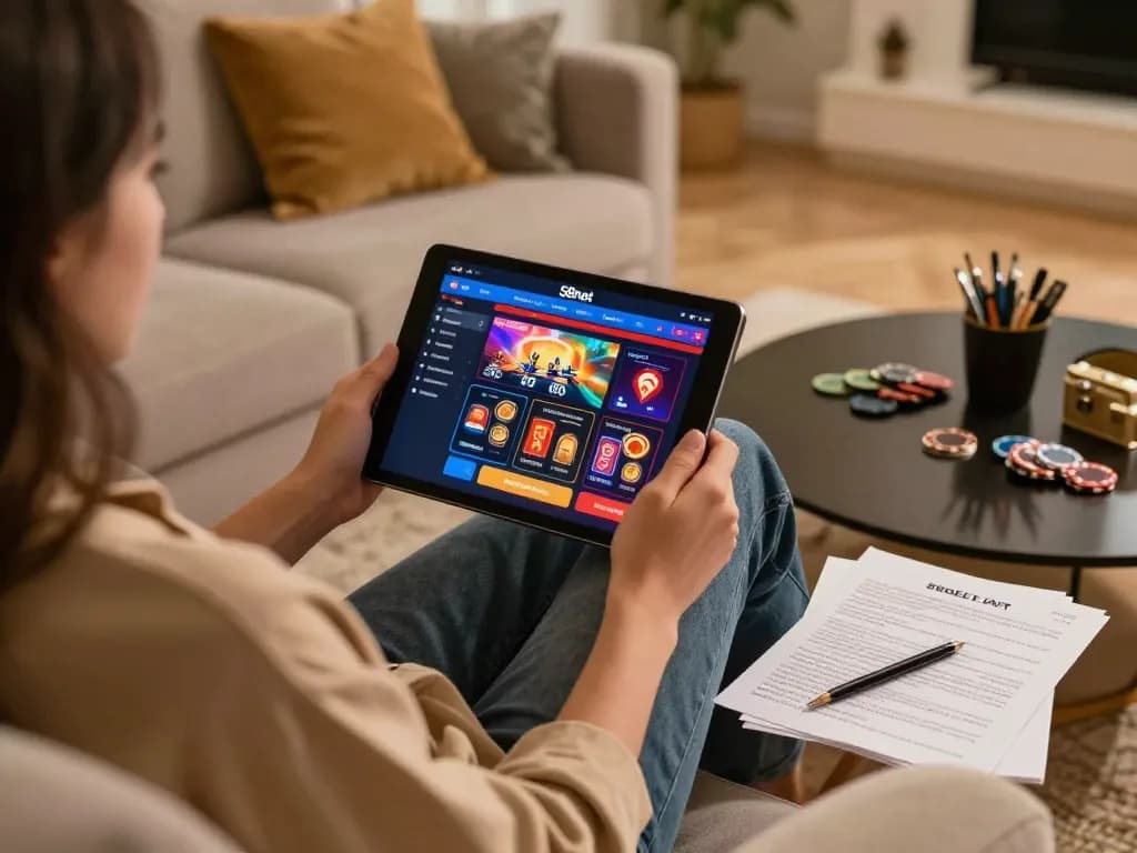 Engaged user at S8net betting on their tablet, showcasing an online gaming strategy.