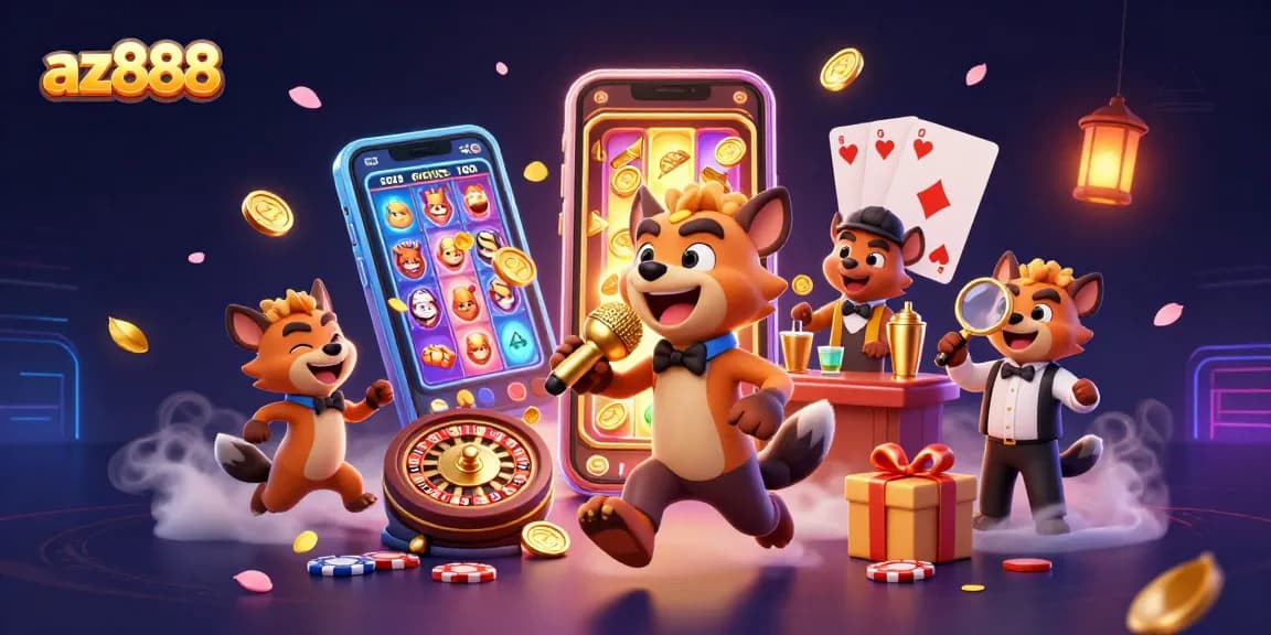 az888 hyenas entertain in a casino scene full of vibrant games and dynamic excitement