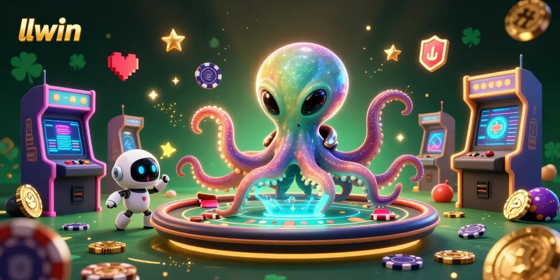 Experience thrilling poker action with llwin, surrounded by 3D cartoon characters and vibrant gaming elements.