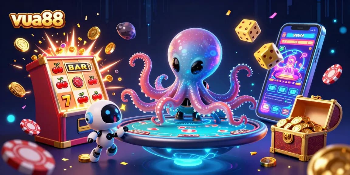 Experience exciting gameplay with vua88 at a holographic poker table against a vibrant cosmic backdrop.