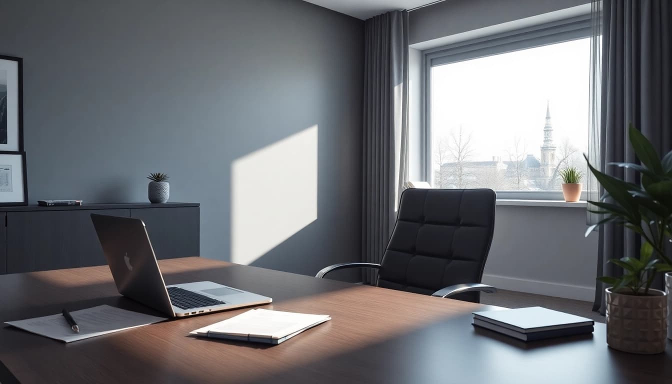 Headhunter Hagen demonstrates professionalism in a serene office environment with modern decor.