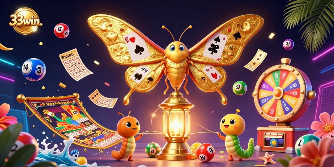 Engage with 33win. through vibrant lottery and casino-themed dynamic illustration.