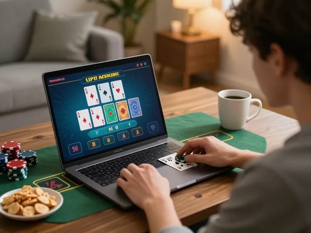 Engaged player in hk enjoying a strategic blackjack game on their laptop at home