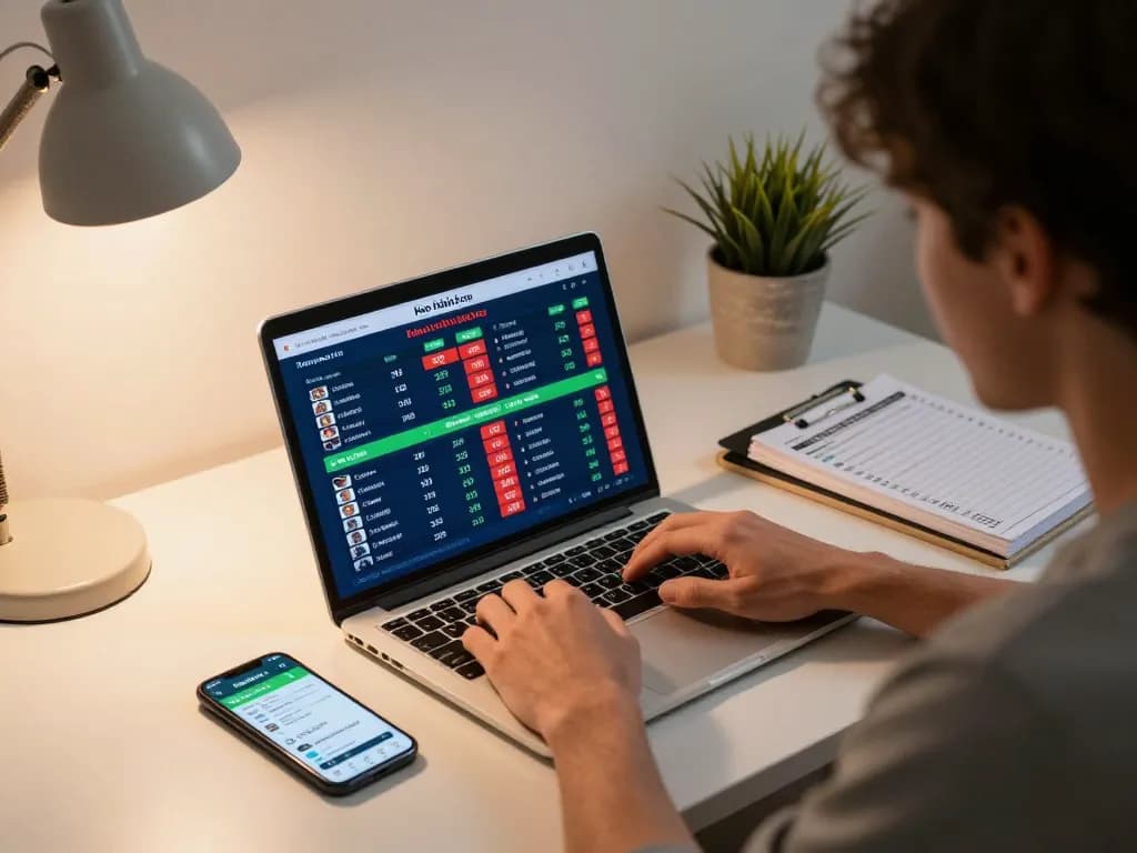 Engaging scene of a person analyzing kèo nhà cái odds for sports betting, showcasing strategic gameplay.