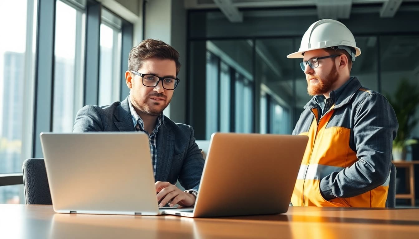 Headhunter Ingenieure kommuniziert effektiv mit einem Ingenieur in modernem Büro.