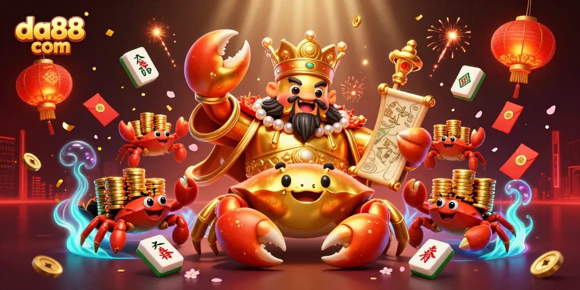 Place your bets at da88 com with golden crab emperors and treasure symbols in this vibrant casino scene.