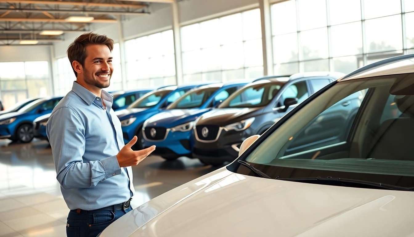 Auto kaufen in einem modernen Autohaus mit freundlichem Verkäufer und attraktiven Fahrzeugen.