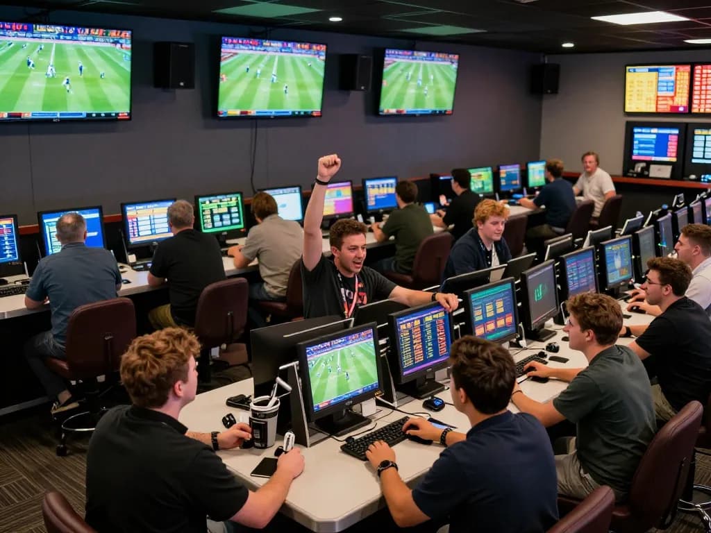 Lương Sơn TV fans engaging in sports betting while watching live football, capturing the excitement of game day