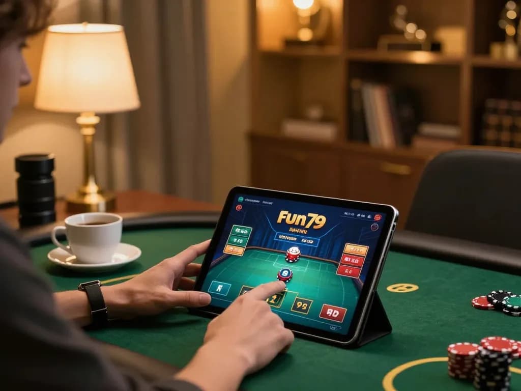 Engaging in strategic gameplay on fun79's online platform with a cozy atmosphere