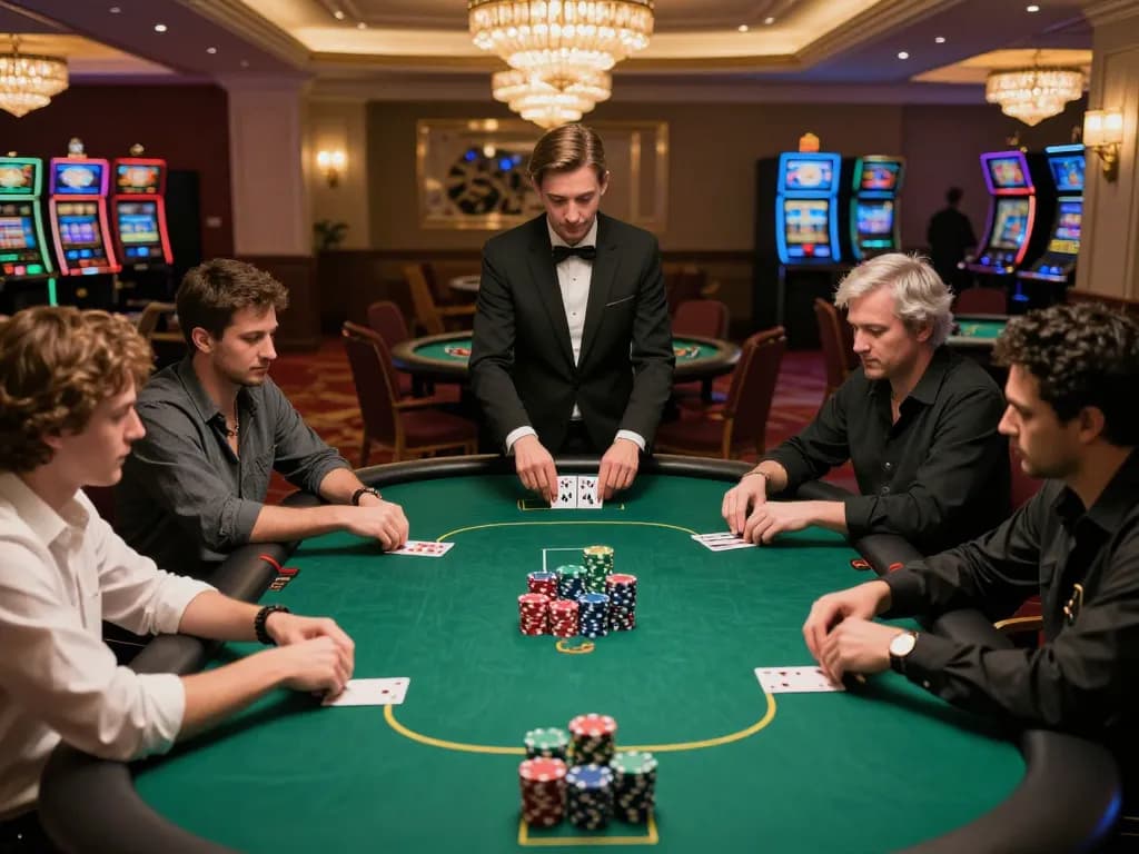 Engage with nk88 players around an exciting poker table in a vibrant casino atmosphere