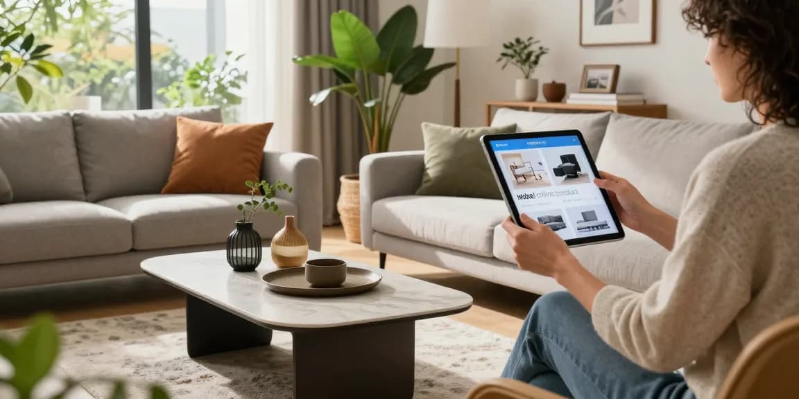 Entdecken Sie stilvolle Optionen für Möbel online bestellen in einem modernen Wohnzimmer, das mit natürlichem Licht und eleganter Dekoration gefüllt ist.