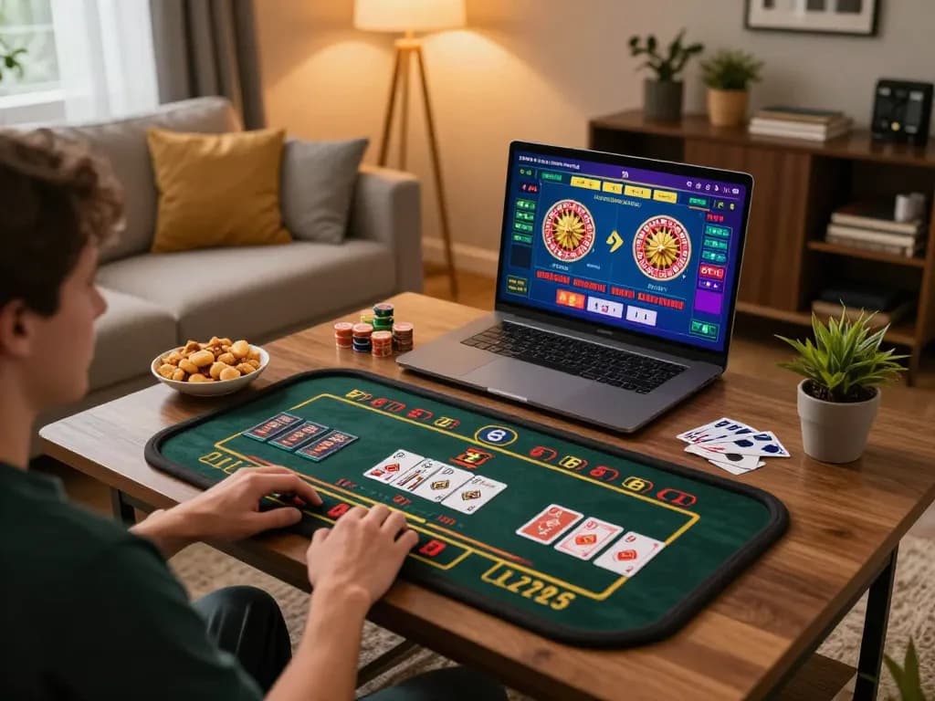 Engaging online casino gameplay with the player exploring nhà cái qq88 có uy tín không on a laptop.