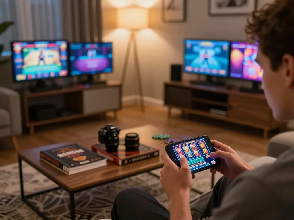Engaging smartphone gameplay featuring VT88 casino slots and poker, showcasing responsible gambling.