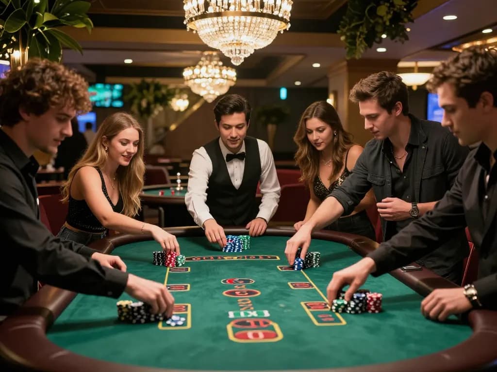 Engaged players at blackjack table strategizing at 88CLUB casino