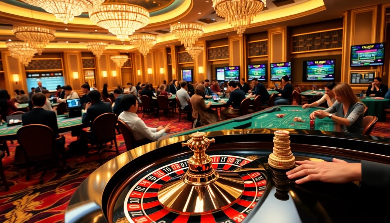 Gamblers enjoying interactive gaming at CM88's fancy casino tables.