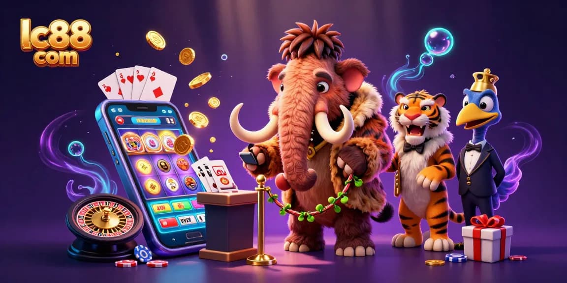 Experience the vibrant world of gaming with lc88 com's immersive 3D casino illustration featuring playful characters.