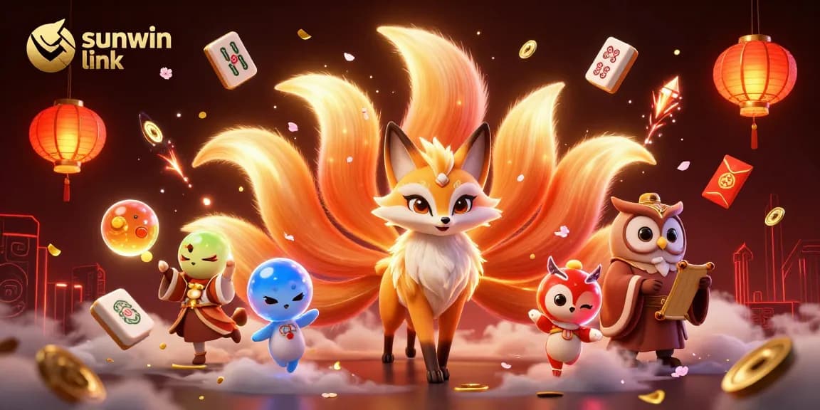 Engage with the vibrant sunwin link, featuring a mystical nine-tailed fox and wise owl in a thrilling casino realm.