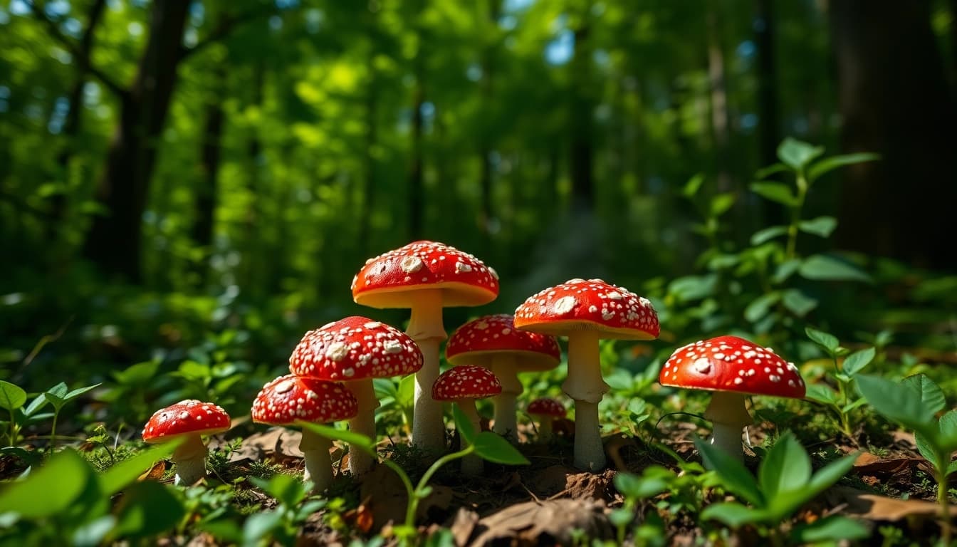 Fliegenpilz kaufen - Handverlesene Fliegenpilze in einem märchenhaften Wald.