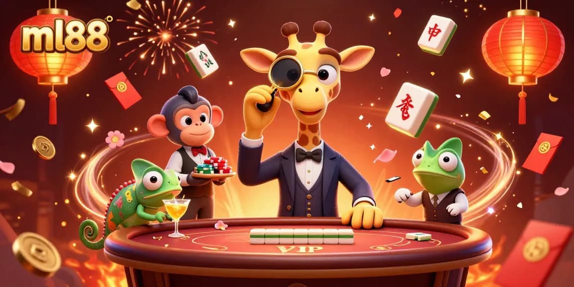 Experience the excitement of ml88 with a vibrant casino scene featuring a high-roller giraffe.