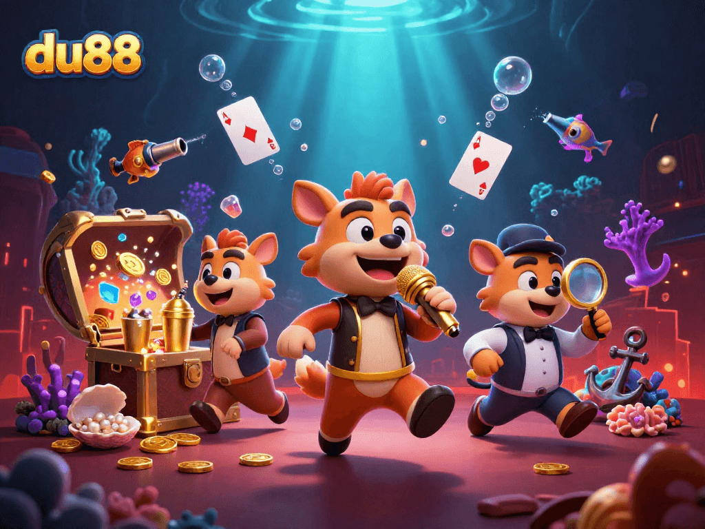 Experience du88 entertainment with hyena characters at a vibrant comedy casino