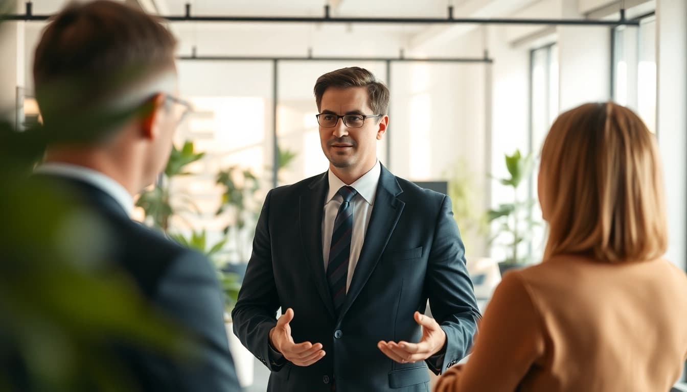 Headhunter IT berät Kunden professionell in modernem Büro mit warmem Ambiente.