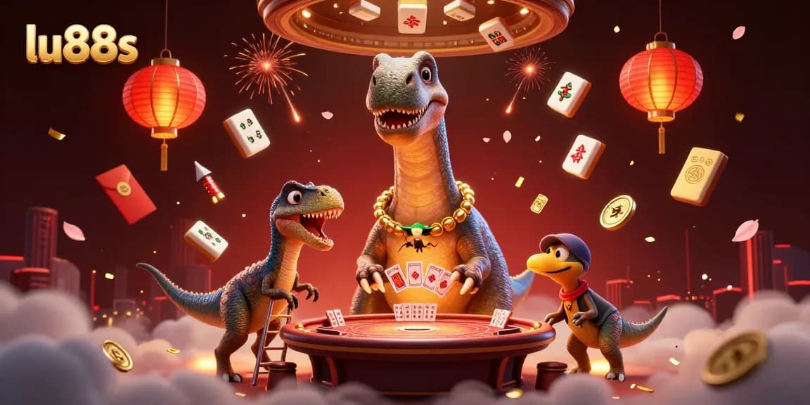 Experience stunning gameplay with lu88s in this vibrant casino scene featuring dinosaurs and games.
