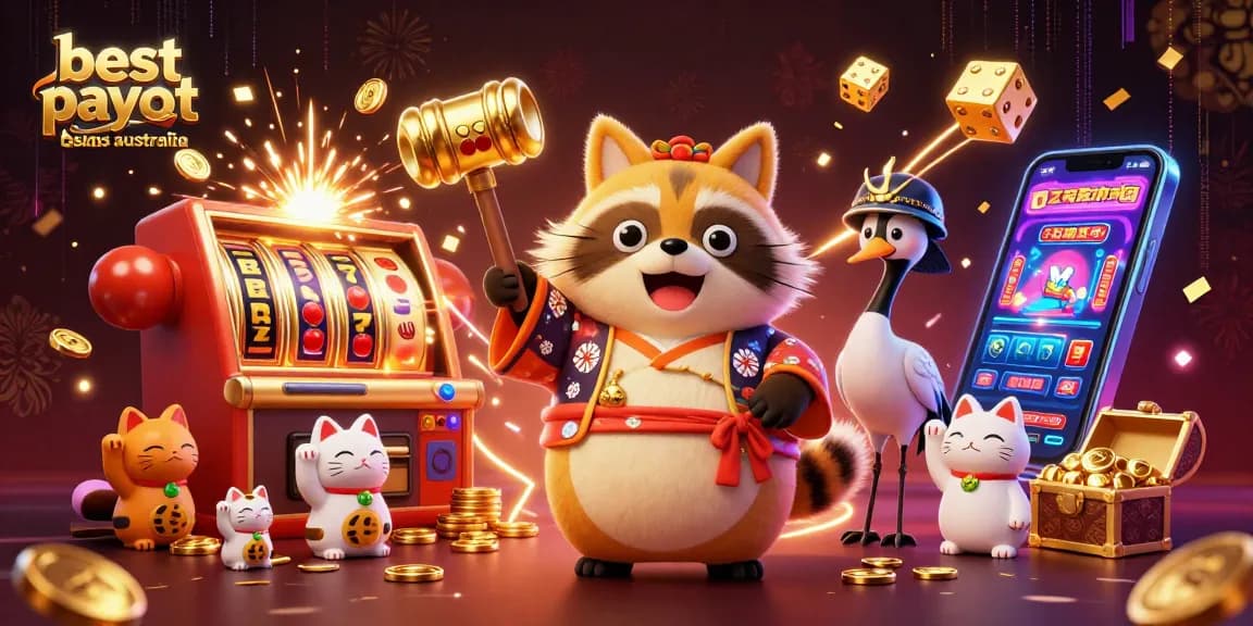 Experience the thrill at the best payout casinos Australia with vibrant cartoon characters and gaming elements.