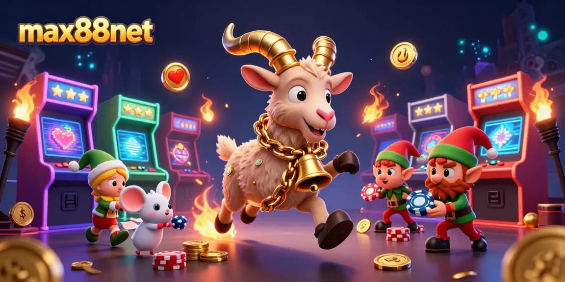 Experience excitement with max88net in a vibrant holiday-horror casino scene featuring whimsical characters.