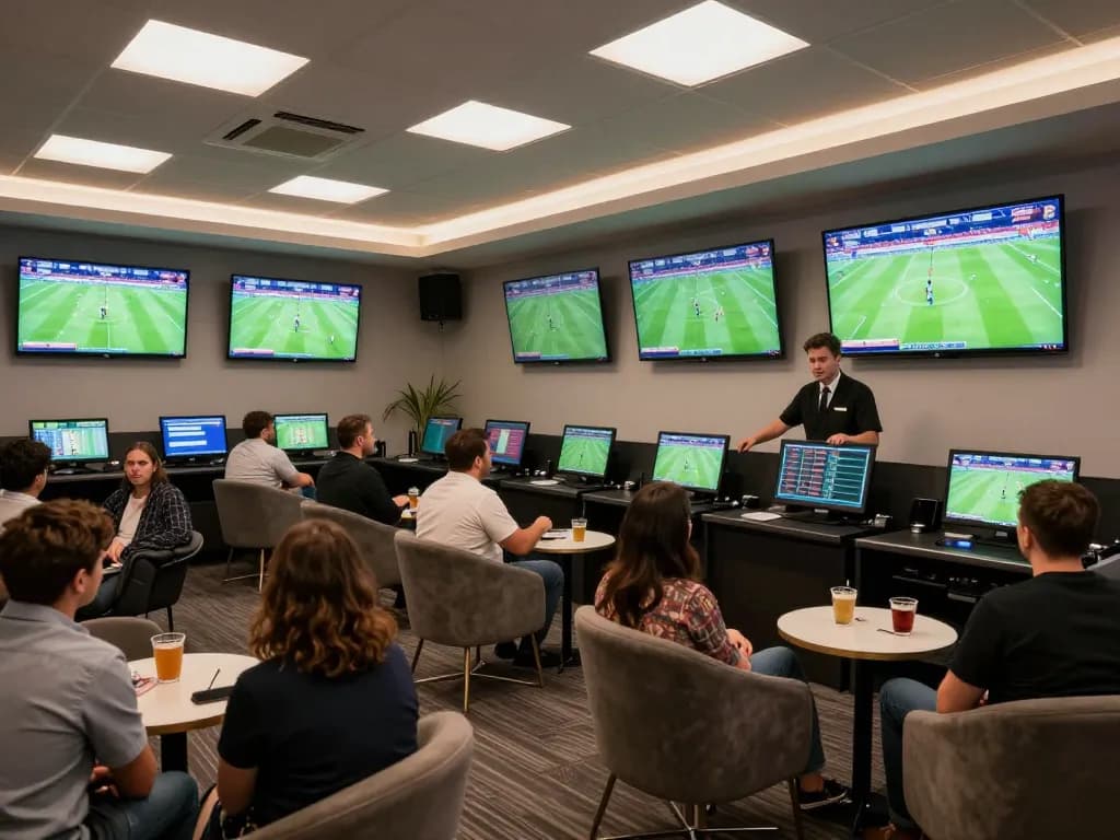 Socolive providing live football action with enthusiastic bettors in a vibrant lounge atmosphere