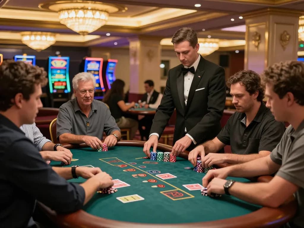 Players engaging at the blackjack table in a vibrant casino, showcasing the dynamic action with XX88 strategy.