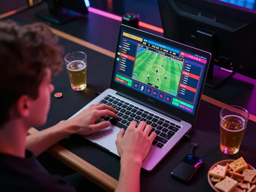 Experience thrilling sports betting with llwin3 on a modern laptop in a dynamic home setup.